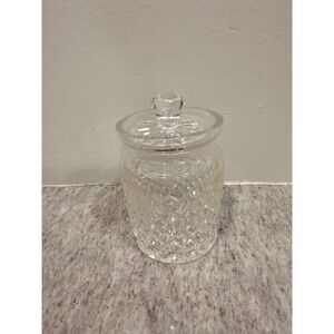 Vintage Cut Crystal Lidded Biscuit Jar Diamond Point Candy Dish Spoon Slot Lid